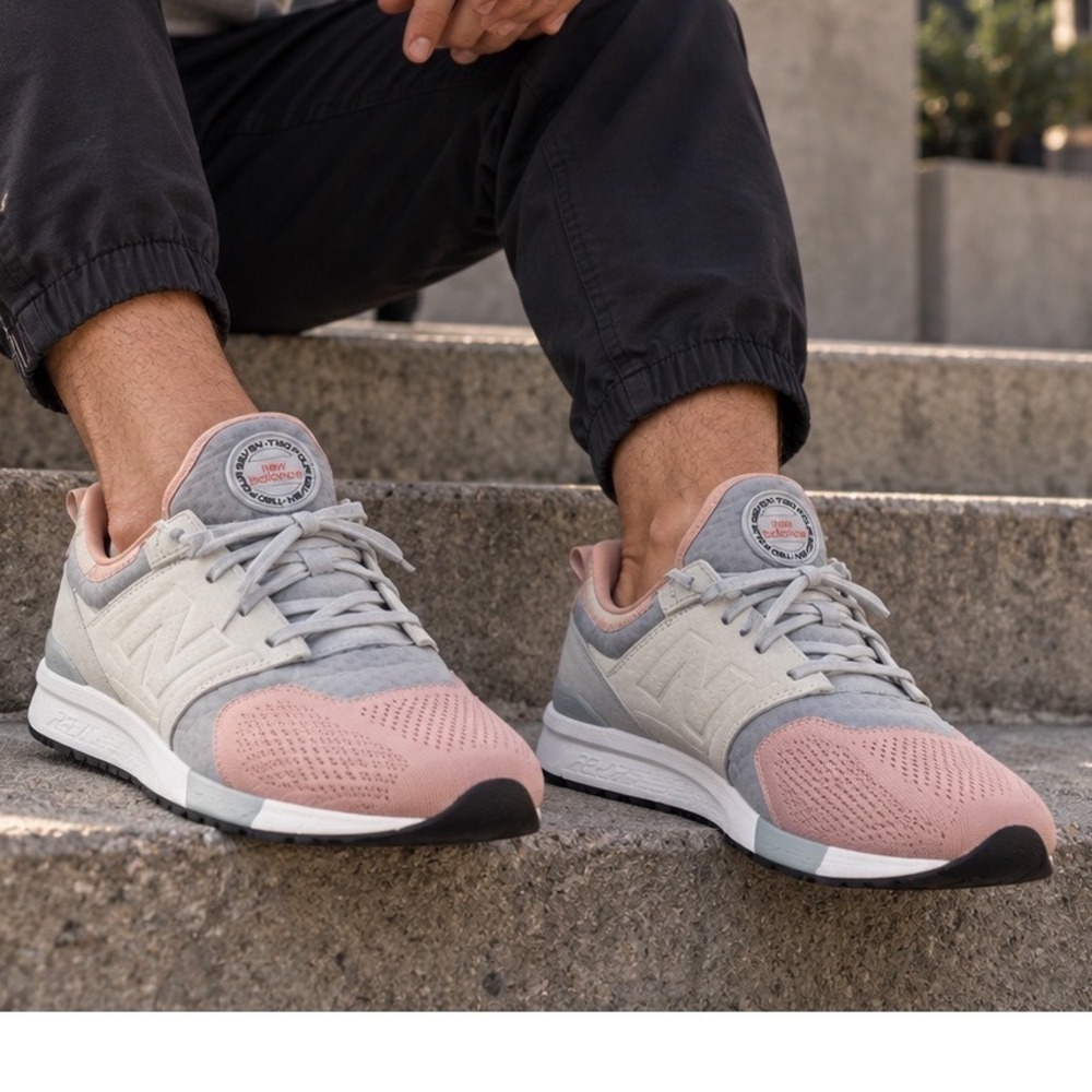New Balance 247 Grey Salmon Pink‎ REVlite Mens Sneakers Lifestyle Shoes MS247EG